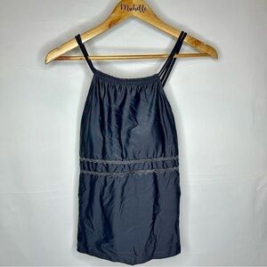 NWT Beachsissi Halter Tankini Top Criss Cross Black Swim Tank Women’s XL